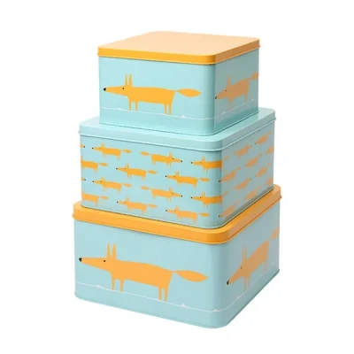 Image of Scion Living Mr Fox Set of 3 Square Cake Tins Blue