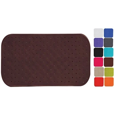 Image of MSV Premium Shower Mat Bath Bathtub Antibacterial Non Slip with Suction Cups Brown Smells of Roses Approx. 36 x 65 cm Washable at 60 C