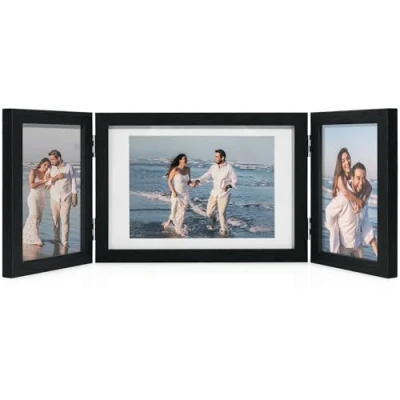 Image of Afuly 6x4 and 7x5 Photo Frame Black Triple Multi Picture Frames Multiple Folded Hingen 3 Wedding Birthday Christmas Gifts for Family Friend Mom Grandma Couple