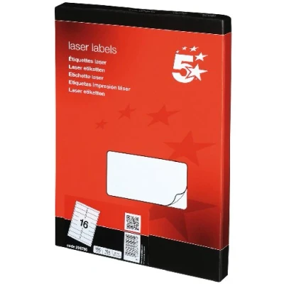 Image of 5 Star 296786 Office Multipurpose Labels Laser 16 per Sheet 99.1x34mm White [1600 Labels]