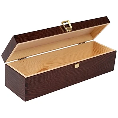 Image of Creative Deco Brown Wooden Wine Box with Clasp 1 Bottle 35.1x11x10cm Natural Wood Holder Gift Christmas Xmas Storage Vintage Chest Presentation