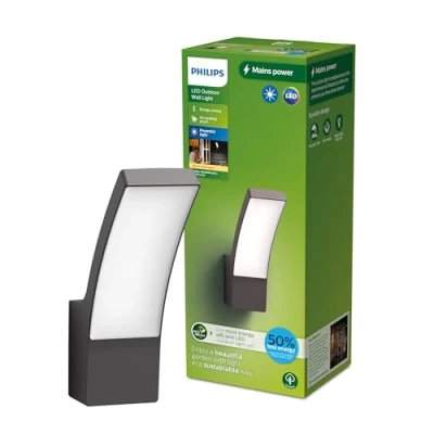 Image of PHILIPS Lighting Splay UltraEfficient Outdoor Wall Light, 3.8W, 2700K, Antracite, IP44 Weatherproof