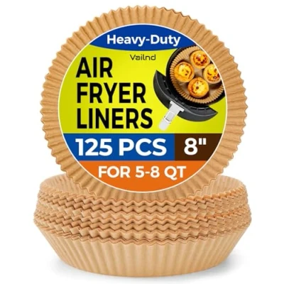 Image of Air Fryer Paper Liners Disposable: 125PCS Non Stick Parchment Paper, Food Grade Baking Liner for Roasting Microwave (8IN Round)