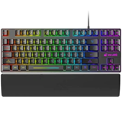 Image of 60% Gaming Keyboard with Wrist Rest, 87 Keys Mechanical Feeling Multi Color RGB Illuminated LED Backlit Wired , Anti ghosting Mini Compact Waterproof TKL PBT Keycaps for PC/Laptop/Computer Black