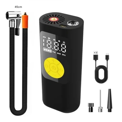 Image of tyre inflator,Tyre inflator air compressor,5000mAh/12V/150 PSI, Preset Pressure &amp; Auto Shutoff, car pump,car inflator,Motorbike,Bicycle,Inflatable ball/Bed/Boat (BK)