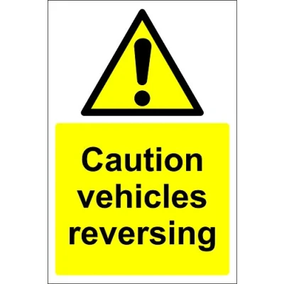 Image of Warning Caution Vehicles reversing Safety Sign Self Adhesive Sticker 300mm x 200mm