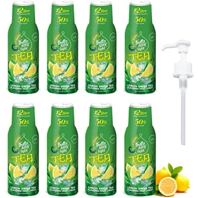 Image of 8 Pack Light Low Carb Fitness Syrup by FruttaMax Pump for Gift Zero Sugar with Stevia 50% Fruit Content 500ml (8 x Lemon Green Tea Light)