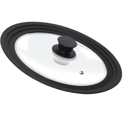 Image of SDMAX Silicone Universal Lid for Pots, Pans, and Skillets, Glass with Heat Resistant Rim tempered Glass, Replacement Frying Pan Cover (20 24CM)