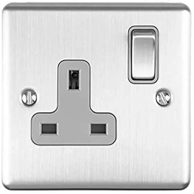 Image of Enhance Decorative 1 Gang Socket Satin Stainless Finish With Grey Trim