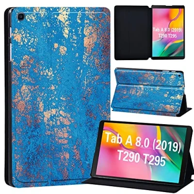 Image of FINDING Case Galaxy Tab A 8.0 2019 T290 T295, Slim Light Cover Stand Hard Shell Folio for inch Tablet Model SM (Wi Fi) T295 (LTE) (blue gold texture)