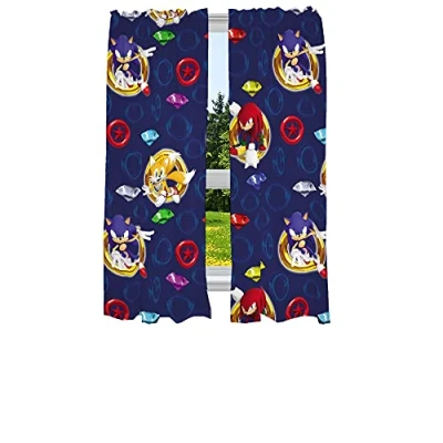 Image of Franco Kids Room Window Curtains Drapes Set, 82 in x 63 in, Sonic The Hedgehog, Anime