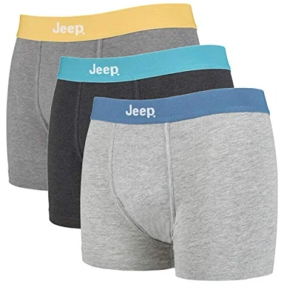 Image of Jeep 3 Pairs Mens Cotton Rich Blend Everyday Wear Fitted Underwear Brief Trunks (S, Char/Brights)