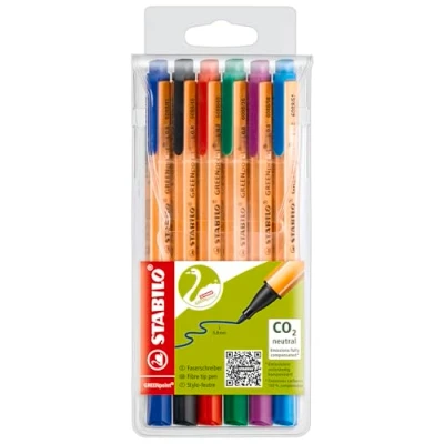 Image of Eco Friendly Fibre Tip Sign Pen STABILO GREENpoint Pack of 6 Assorted Colours