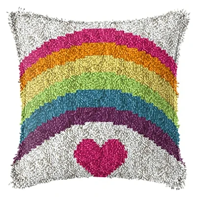 Image of HKYMBM Latch Hook Kit, Hooking Pillowcase Making Craft Kit Square Pillow Covers Cushion for Adults And Beginners, Rainbow Love 43 * CM,A