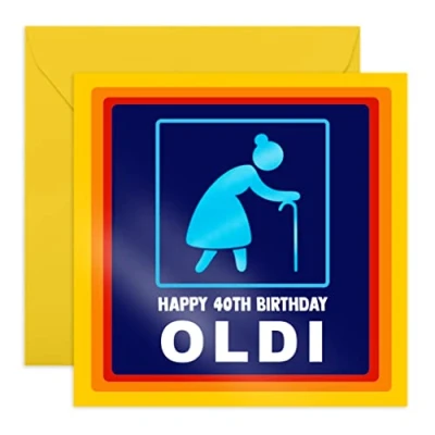 Image of Central 23 Funny 40th Birthday Card for Women &#039;Happy Oldi&#039; Hilarious Gift Her Fortieth Wife Sister Mum Age 40 Forties Comes with Fun Stickers