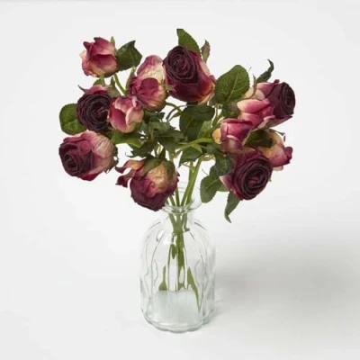 Image of HOMESCAPES Real Touch Artificial Two Tone Dark Red/Apricot Roses, Realistic Flower Bouquet, 37 cm