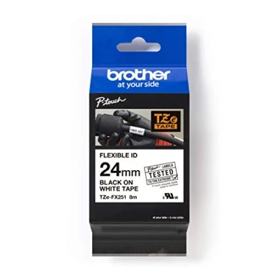 Image of Brother TZe FX251 Adhesive black on white Roll (2.4 cm x 8 m) 1 cassette(s) flexible ID tape for PT D600, P Touch 3600, D800, E550, P750, P900, P950, EDGE P750