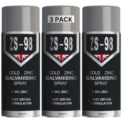 Image of ZS 98 Cold Zinc Bright Galvanising Aerosol Spray Paint 3x500ml