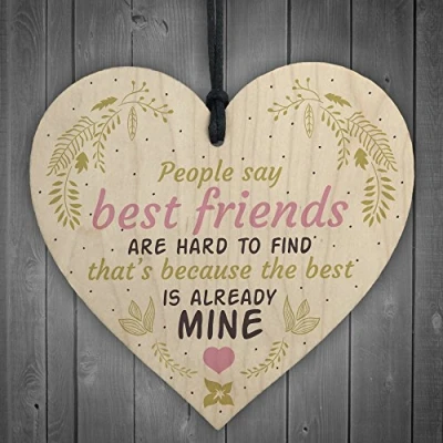 Image of RED OCEAN Best Friends Hard To Find Wooden Hanging Heart Friendship Plaque Birthday Thank You Gift