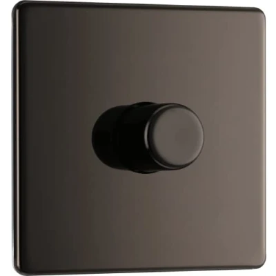 Image of BG Electrical Intelligent Single Wall Dimmer Switch, 2 Way, Screwless Front Plate, Premium Flatplate, Black Nickel, 200W, FBN81