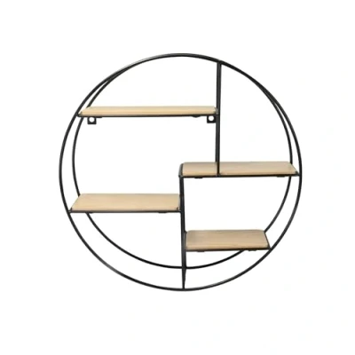Image of HOMION Round Wall Shelf Floating Circle Shelves Metal &amp; Wood Decorative Storage Modern Mounted Multi Display Fixings Included Medium 40cm (4 Tier)