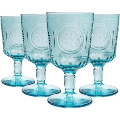 Image of 4x Blue 320ml Romantic Wine Glasses By Bormioli Rocco