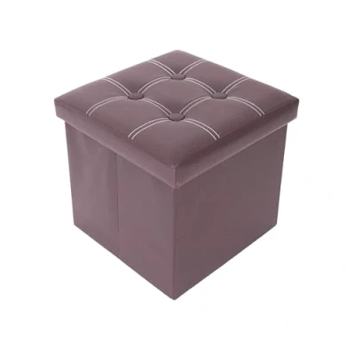 Image of Rebecca Mobili Storage Seat Box Folding Pouff Faux Leather Lined Brown 30 x cm (H W D) Art. RE4901