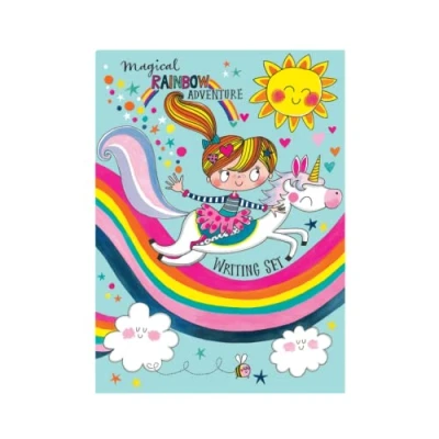 Image of Rachel Ellen Designs Ltd Magical Rainbow Adventure Writing Set, 22 x 16 1.5 cm, Multicoloured Unicorn Stationery Set