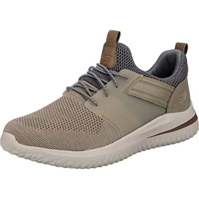 Image of Skechers Men&#039;s Delson 3.0 Cicada Sneaker, Taupe Knitted Mesh W Synthetic, 11 UK