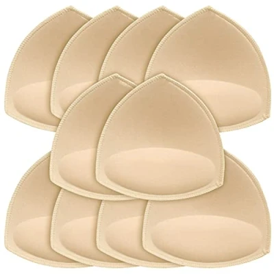 Image of SKENGWEL 5 Pairs Women&#039;s Triangle Bra Pads Inserts Removable Push Up Sports Cups Replacements For Bikini Top Swimsuit (Triangle Beige C/D)