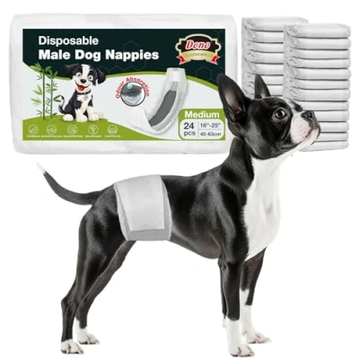 Image of Dono Dog Nappies Male, 24pcs, Male Belly Bands for Dogs, Diapers Male,Super Absorbent,Leak Proof,Dog Wraps Incontinence,Travel,Excitable Urination,Heat, Marking Issues