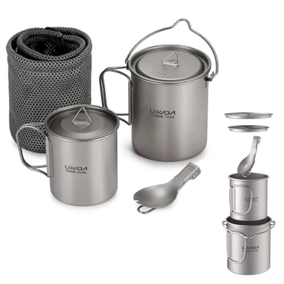 Image of Lixada Titanium Cup Portable Camping Water Foldable Ultralight Mug with Lid Picnic Folding Spork