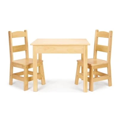 Image of Melissa &amp; Doug 2427 Wooden Table Chairs Natural Playspaces Room Decor for Kids, Blonde, 20 H x 23.5 W 20.5 L