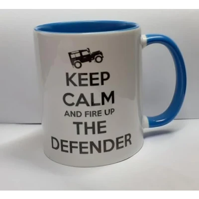 Image of Top Banana Gifts Keep Calm and Fire Up The Defender Ceramic Photo Mug Tasse (Blue)