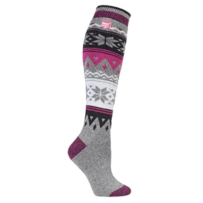 Image of HEAT HOLDERS Lite Ladies Thin Extra Long Knee High 1.6 TOG Patterned Winter Warm Thermal Socks (4 8 UK, Kelsall)