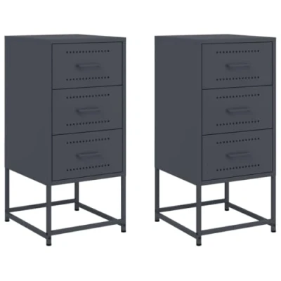 Image of vidaXL Bedside Cabinets/Side Tables Set of 2 Anthracite Steel 36x39x78 cm Industrial Style Nightstands/End for Bedroom, Living Room, Study