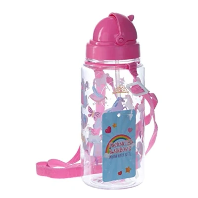 Image of Puckator Enchanted Rainbows Unicorn Kids Drinks Bottle With Straw Reusable Water For Girls And Boys An Attached Long Strap Bpa Free School Nursery Cute Design Pp 450ml