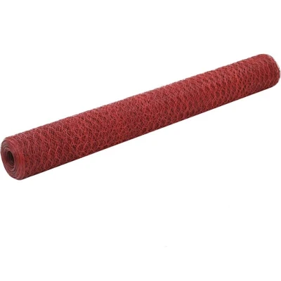 Image of vidaXL Chicken Wire Fence Steel with PVC Coating 25x1.2 m Red