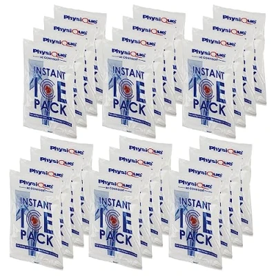 Image of PHYSIQUE Instant Ice Packs (20cm x 14cm) Pack of 24, Fast Acting Cold Therapy Compression for Injuries, First Aid, Sports Injuries Disposable Packs, Pain Relief