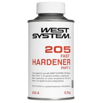 Image of WEST SYSTEM 205 Fast Hardener 200ml Use with 105 Epoxy Resin for Fibreglass &amp; Wood, Metal, Glass Repair Pair Filler Mixer Accessories Ideal Marine, DIY Applications