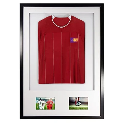 Image of Vivarti DIY Junior 3D Mounted + Double Aperture Sports Shirt Display Frame for Football Shirt, Rugby Band T Shadow Box A1 59.4 x 84cm Black Frame, White Mount, Backing Card