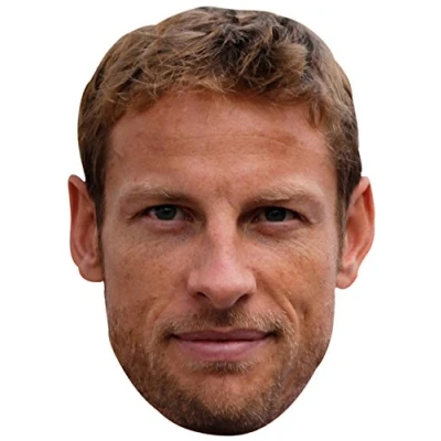 Image of FoxyPrinting JENSON BUTTON JB Formula 1 Driver Fancy Dress Cardboard Celebrity Party Face Mask