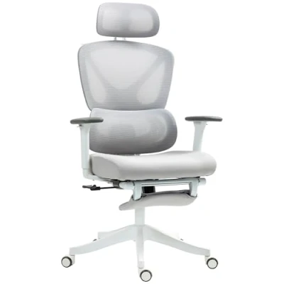 Image of HOMCOM Executive Office Chair, Ergonomic Mesh Desk Chair with 3D Armrests, Rotatable Headrest, Adjustable Lumbar Support, Recliner Computer Swivel Footrest for Home Office, Grey