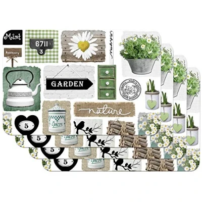 Image of Venilia Set of 4 Place Mats for Dining Room, Garden Pattern, Wipe Clean, Polypropylene, Food Safe, 45 x 30 cm, 59102