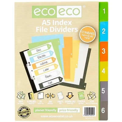Image of eco A5 50% Recycled Set 6 Index File Dividers