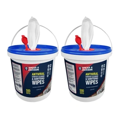 Image of Spear and Jackson 2 x 500 Multi Surface Cleaning Wipes Wet Kills Germs Home Garden Use