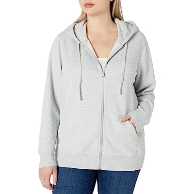 Image of Amazon Essentials Women&#039;s French Terry Fleece Full Zip Hoodie (Available in Plus Size), Light Grey Heather, L