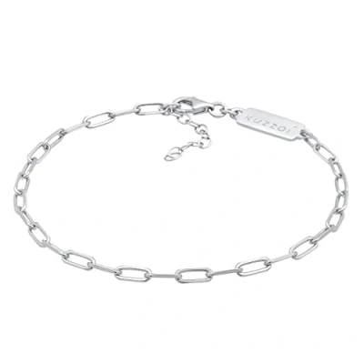 Image of Kuzzoi Silver bracelet for men, handmade link (3 mm) made of solid 925 sterling silver, basic hand chain, polished shiny, men&#039;s with lobster clasp, length: 19 cm