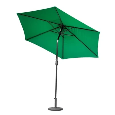 Image of Harrier Crank &amp; Tilt Parasol With LED Lights [2.7m] Outdoor Garden Patio Umbrella Optional Waterproof Cover 5 Colour Options (Dark Green, Cover)