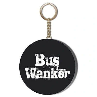 Image of Gift Insanity BUS WANKER BLACK WHITE WRITING 55mm KEYRING BOTTLE OPENER